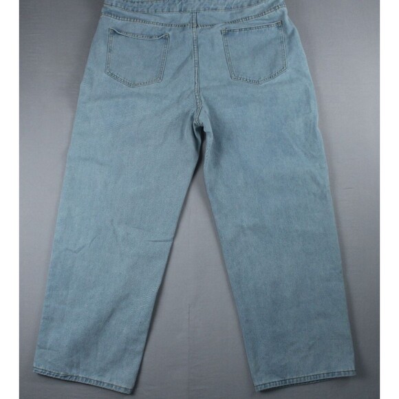 Manfinity Blue Denim Overalls White Lettering Mens XL Painted Graphic Light Wash - Picture 4 of 16